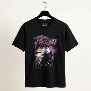 Prince Unisex Premium Carbon T-Shirt: Purple Rain Logo Outline (Black) (Back Print)