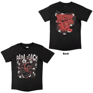 Papa Roach T-Shirt: Heart Flower (Black) (Back Print)