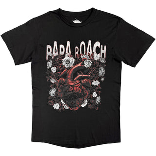 Papa Roach T-Shirt: Heart Flower (Black) (Back Print)