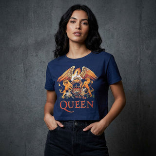 Queen Ladies Crop Top: Classic Crest