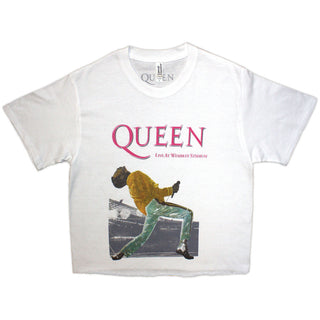 Queen Ladies Crop Top: Wembley Stadium Magenta Logo (White)