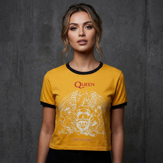 Queen Unisex Crop Top: Face It Alone Crest (Yellow)