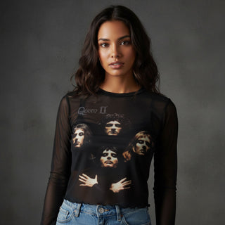 Queen Ladies Crop Top: Bo Rhap Classic (Mesh)