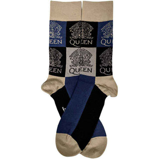 Queen Unisex Ankle Socks: Crest Blocks (Navy Blue) (UK Size 4 - 7)