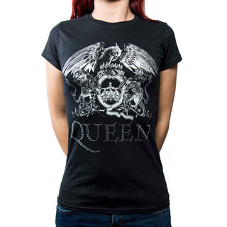 Queen Ladies Embellished T-Shirt: Logo (Diamante)