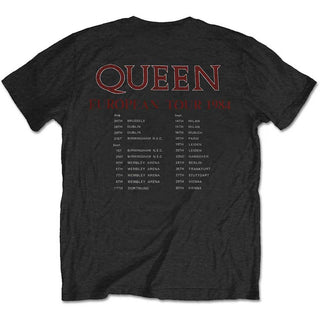 Queen Unisex T-Shirt: European Tour 1984 (Black) (Back Print)