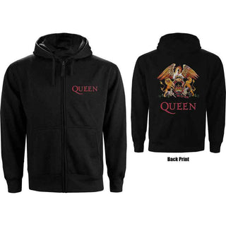 Queen Unisex Zipped Hoodie: Classic Crest (Back Print)