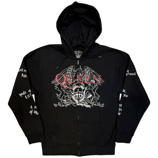 Queen Zipped Hoodie: Logo & Crest Outline (Charcoal Grey)