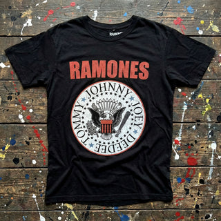 Ramones Carbon T-Shirt: Hey Ho Red Block Text (Black) (Back Print)