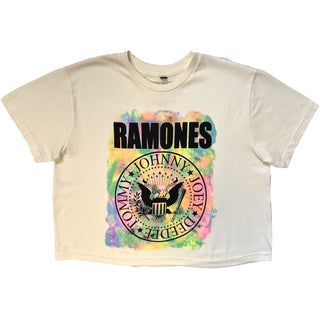 Ramones Ladies Stone Wash Crop Top: Painted Seal (White)