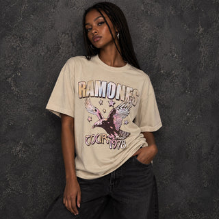 Ramones Ladies Unplugged T-Shirt: Eagle Tour '78 (Sand)
