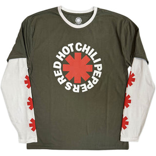 Red Hot Chili Peppers Layered Long Sleeve T-Shirt: Classic Asterisk (Green & White) (Sleeve Print)