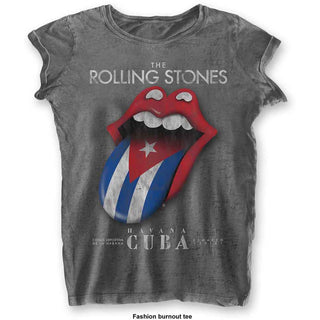 The Rolling Stones Ladies Slim Fit T-Shirt: Havana Cuba (Burnout) (XX-Large)
