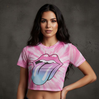 The Rolling Stones Ladies Crop Top: Pink Gradient Tongue