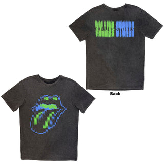 The Rolling Stones Stone Wash T-Shirt: Distorted Tongue (Charcoal Grey) (Back Print)
