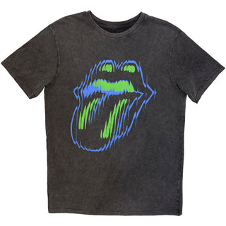 The Rolling Stones Stone Wash T-Shirt: Distorted Tongue (Charcoal Grey) (Back Print)