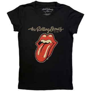 The Rolling Stones Ladies Slim Fit T-Shirt: Plastered Tongue