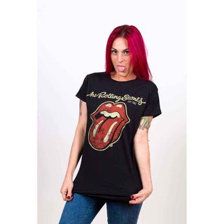 The Rolling Stones Ladies Slim Fit T-Shirt: Plastered Tongue