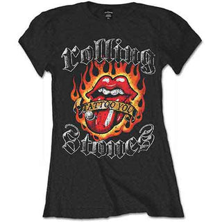 The Rolling Stones Ladies Slim Fit T-Shirt: Flaming Tattoo Tongue