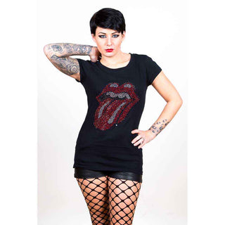 The Rolling Stones Ladies T-Shirt: Classic Tongue (Black) (Embellished)