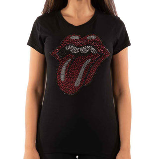 The Rolling Stones Ladies T-Shirt: Classic Tongue (Black) (Embellished)