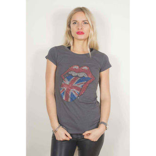 The Rolling Stones Ladies Embellished T-Shirt: Classic UK Tongue (Diamante)