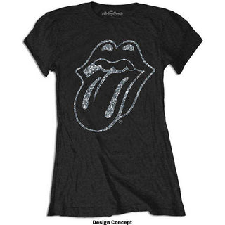 The Rolling Stones Ladies Embellished T-Shirt: Tongue (Diamante)