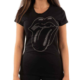 The Rolling Stones Ladies Embellished T-Shirt: Tongue (Diamante)