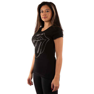 The Rolling Stones Ladies Embellished T-Shirt: Tongue (Diamante)