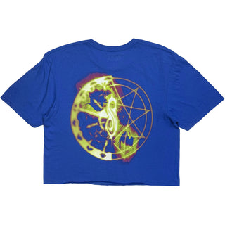 Slipknot Ladies Crop Top: Flames Tribal S Logo (Blue) (Back Print)