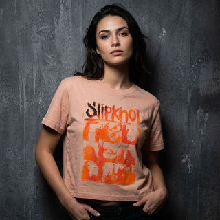 Slipknot Ladies Crop Top: The End, So Far Faces Grid (Pink) (Back Print)