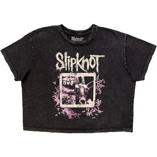 Slipknot Ladies Stone Wash Crop Top: Butterfly Goatee (Charcoal Grey) (Back Print)
