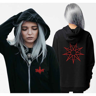 Slipknot Ladies Zipped Hoodie: 9 Point Star (Back Print)