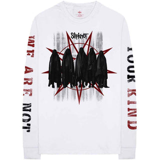 Slipknot Unisex Long Sleeve T-Shirt: Shrouded Group (White) (Back & Sleeve Print)