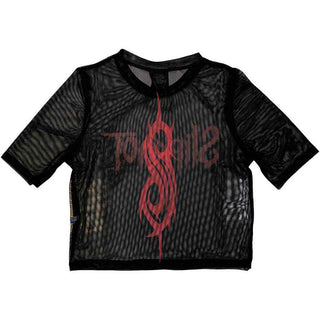 Slipknot Ladies Mesh Crop Top: Logo (Back Print & Mesh)