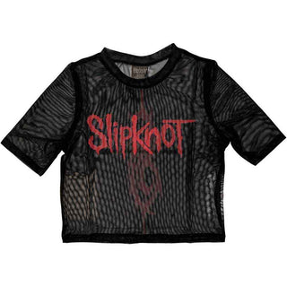 Slipknot Ladies Mesh Crop Top: Logo (Back Print & Mesh)