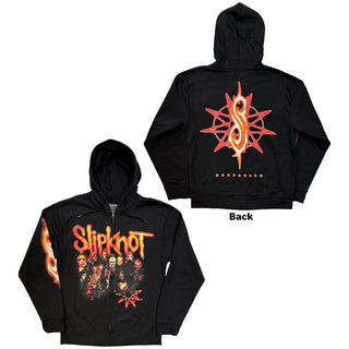 Slipknot Zipped Hoodie: TESF Group Photo Nonagram (Black) (Back Print)