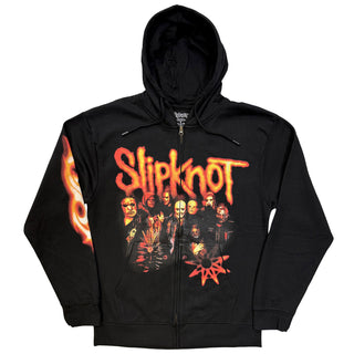 Slipknot Zipped Hoodie: TESF Group Photo Nonagram (Black) (Back Print)