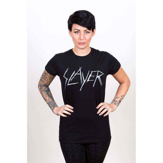 Slayer Ladies Slim Fit T-Shirt: Scratchy Logo