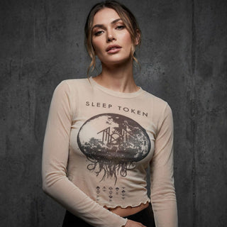 Sleep Token Ladies Long Sleeve Mesh Crop Top: Take Me Back To Eden (Natural)