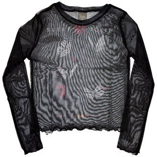 Sleep Token Ladies Long Sleeve Mesh Crop Top: Butterflies (Black)