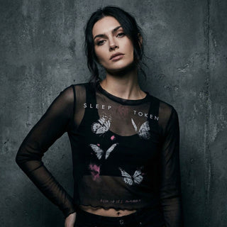 Sleep Token Ladies Long Sleeve Mesh Crop Top: Butterflies (Black)