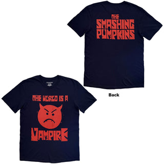 The Smashing Pumpkins T-Shirt: Red Face Vampire (Navy Blue) (Back Print)