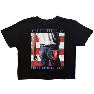 Bruce Springsteen Ladies Crop Top: Born In The USA (Black)