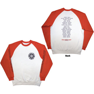 Bruce Springsteen Unisex Raglan T-Shirt: Tour '24 Wheel (White & Orange) (Back Print & Ex-Tour)