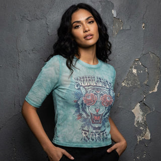Sublime Ladies Mesh Crop Top: With Rome (Light Blue)