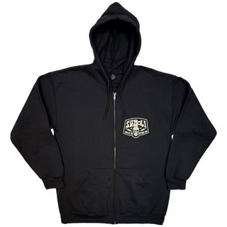 Sum 41 Zipped Hoodie: Tour '24 Pt.2 Pocket Logo & Skull (Black) (Back Print) (Ex-Tour)