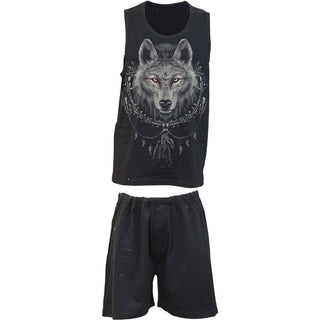 Spiral 4 Piece Gothic Pyjama Set: Wolf Chi (Black) (Back Print)