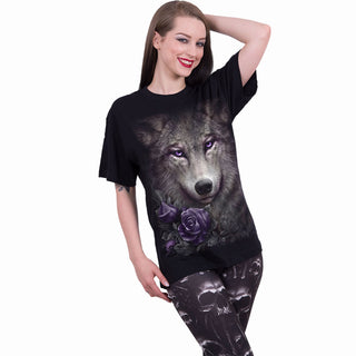 Spiral T-Shirt: Wolf Roses (Black)