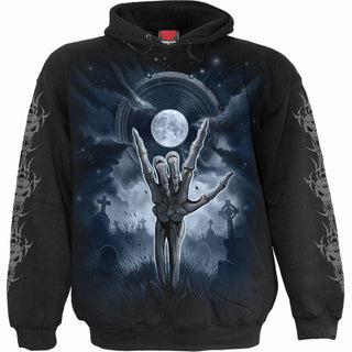 Spiral Pullover Hoodie: Grim Rocker (Black) (Back & Sleeve Print)
